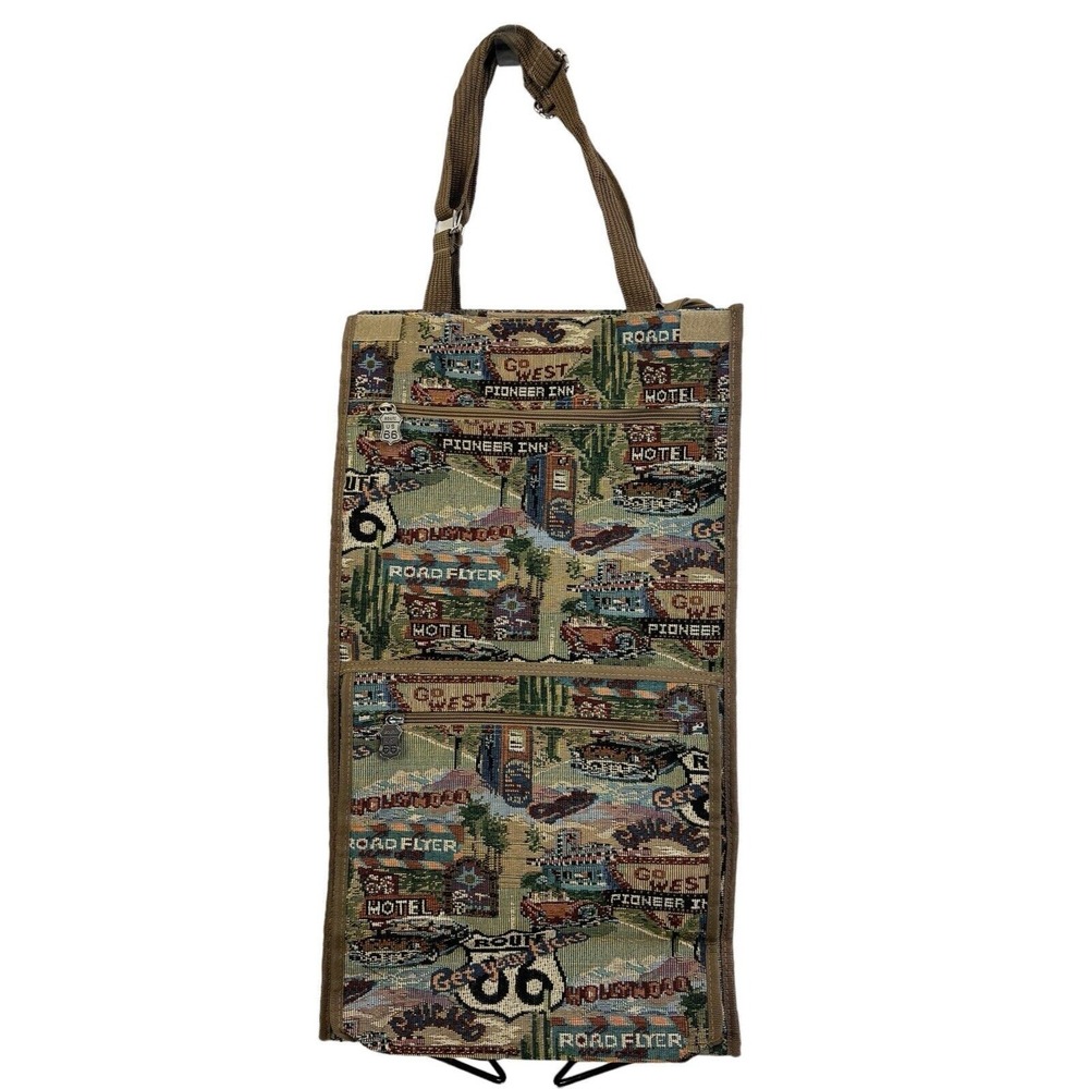 Route 66 Tapestry Tote Bag Shopping Travel Rolling Cart Wheels Self-storing